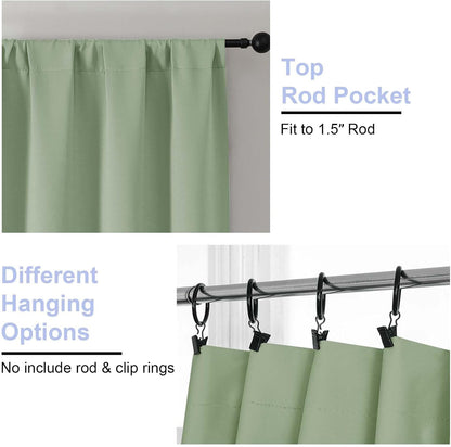 Simplebrand Ava Sage Green Blackout Curtains for Bedroom 63 Inch Length 2 Panels Set, Solid Thermal Insulated Energy Saving Rod Pocket Window Treatment Curtains Blackout Drapes, W40 x L63 Inch, Sage - Colors C