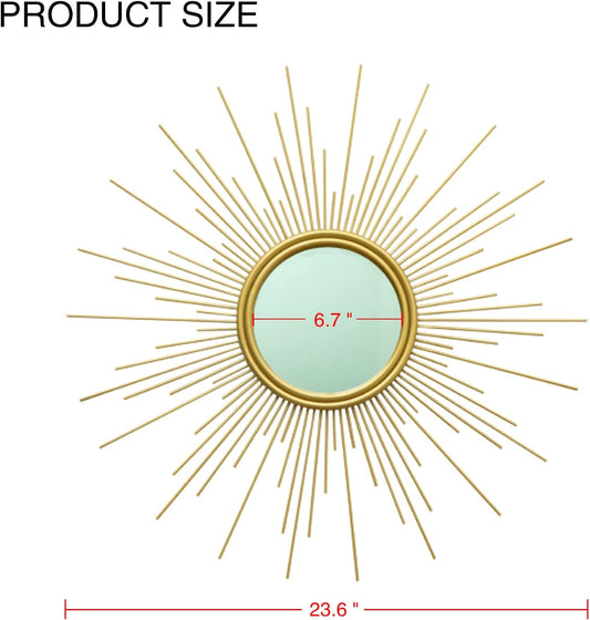 24'' Gold Sunburst Wall Mirror Boho Home Decor Mordern Round Hanging Wall Art for Living Room/Bedroom/Bathroom/Entryway