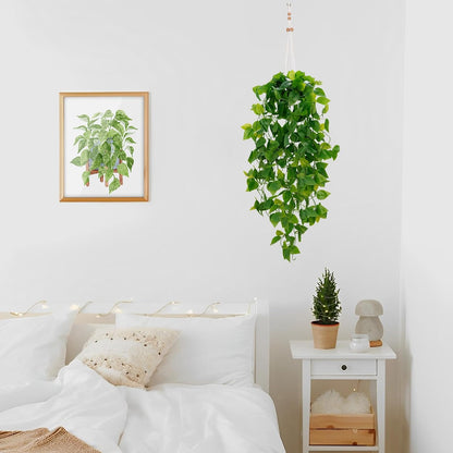 BLEUM CADE Fake Hanging Plants, 2pcs Artificial Pothos Vines Greenery for Wall Home Living Room Office Indoor Outdoor Decor (No Baskets)