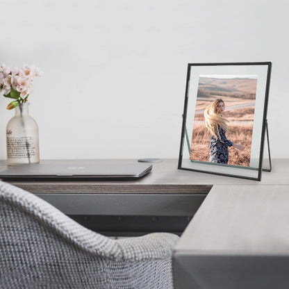 Qiannhee 8x10 Floating Frames Set of 2, Double Glass Desktop Picture Frames, Holds Multiple Photo Sizes, Photo Frame with Metal Stand