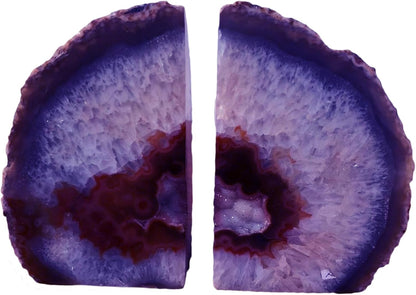 JIC Gem Dyed Blue Agate Bookends Geode Decorative Book Ends for Heavy Books with Rubber Bumpers for Office and Home Decoration Polished Small Size 2 to 3 Lbs