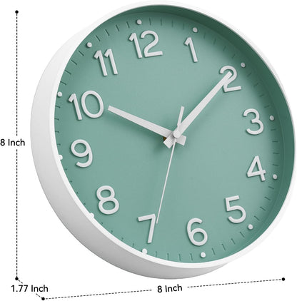 Roymnie Wall Clock Green, Silent Wall Clocks Battery Operated 8 Inch-Modern Non Ticking Analog Clock Decorative for Kitchen Office Bathroom Bedroom(Gold)