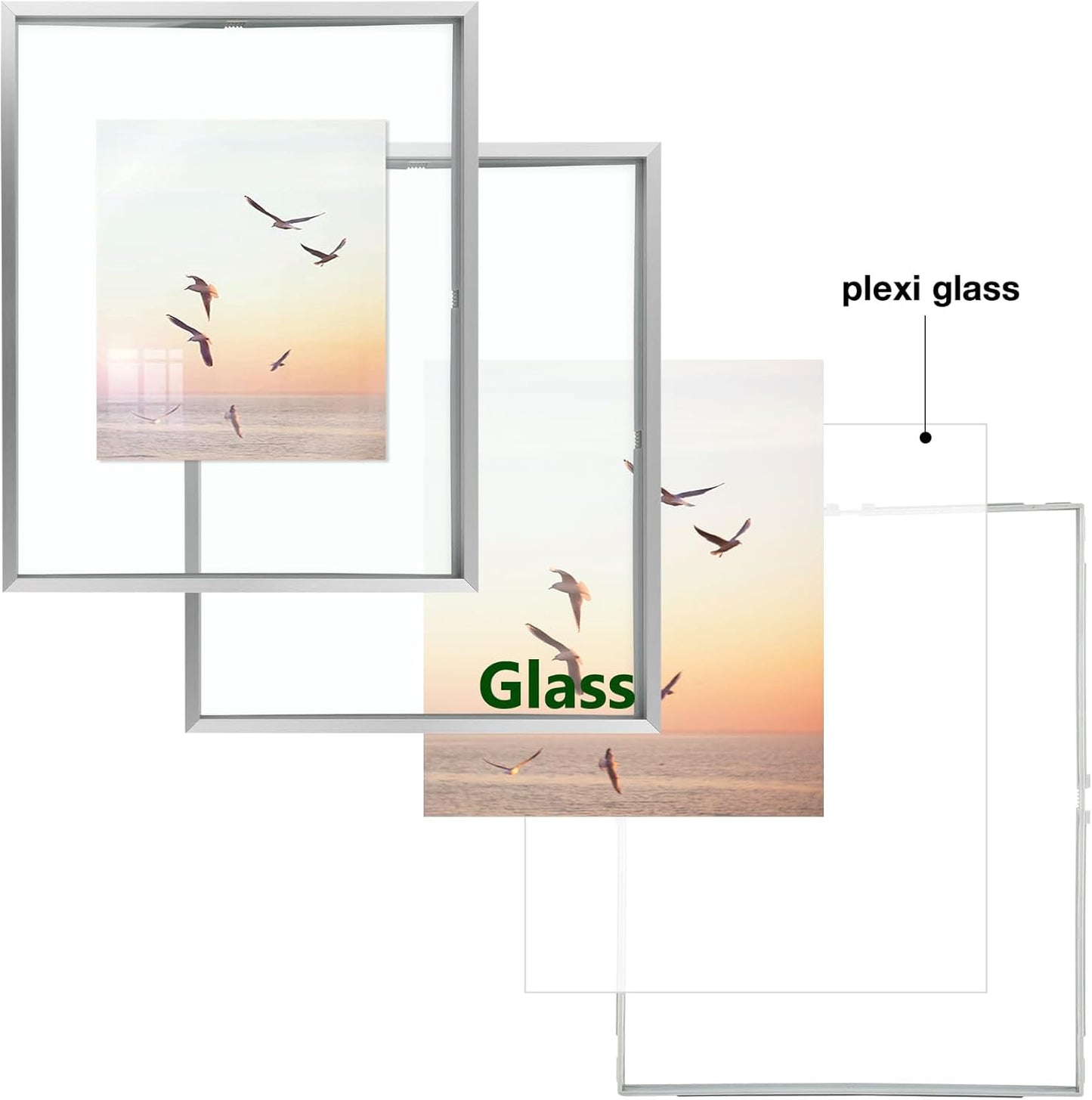 Frametory, Floating Picture Frame 12x16 - Black Aluminum Metal Photo Frame - Real Glass of Front - for Wall Mount Display