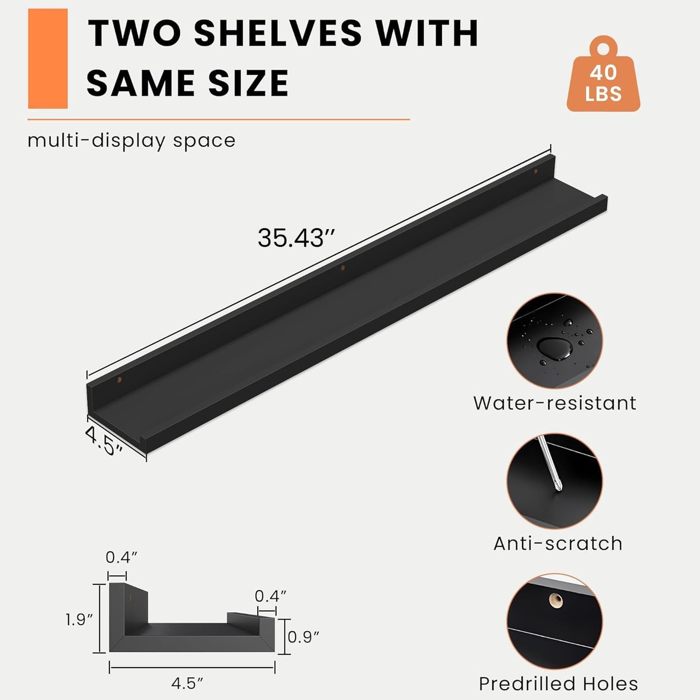 Heimlove Picture Ledge Shelf, Floating Shelves Set of 2, 24 Inches Picture Shelf for Wall with Ledge, Kids Bookshelf Wall Mounted for Living Room Bedroom Decor Books Photo Frames - White