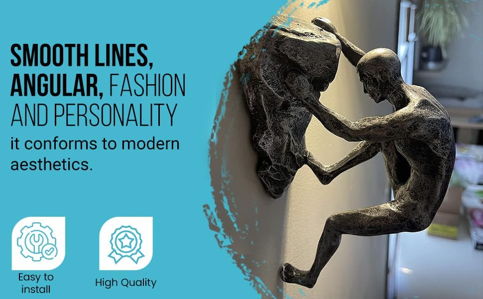 Unbound Resin Climbing Man Wall Sculptures Creative Hand-Finished Sculpture Figurine for Bar/Home/Office Art Decor (Posture Right)