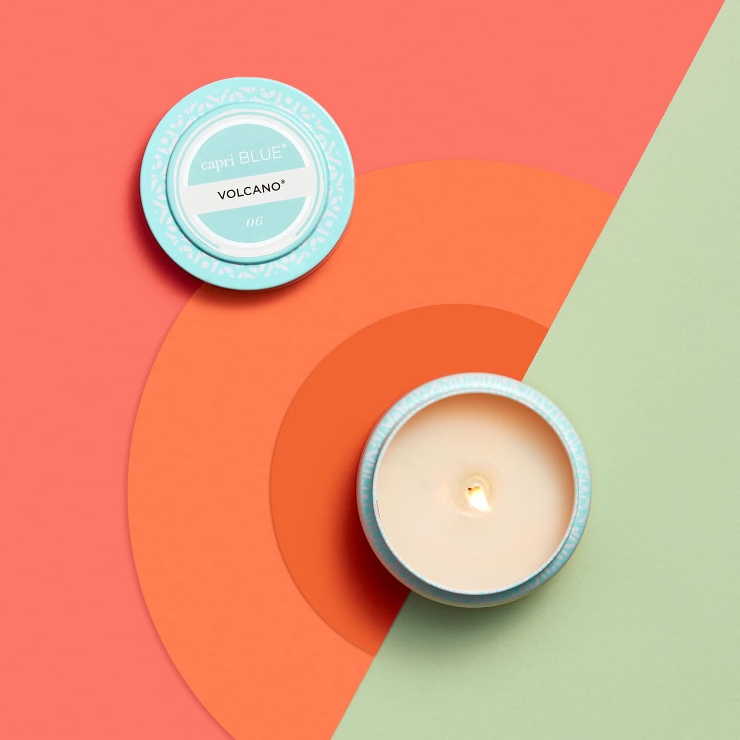 Capri Blue Volcano Printed Travel Tin Jar Candle - Luxury Candle with a Long Lasting Soy Wax Blend - Scented with Tropical & Fruity Fragrance (White Color, 8.5 oz)