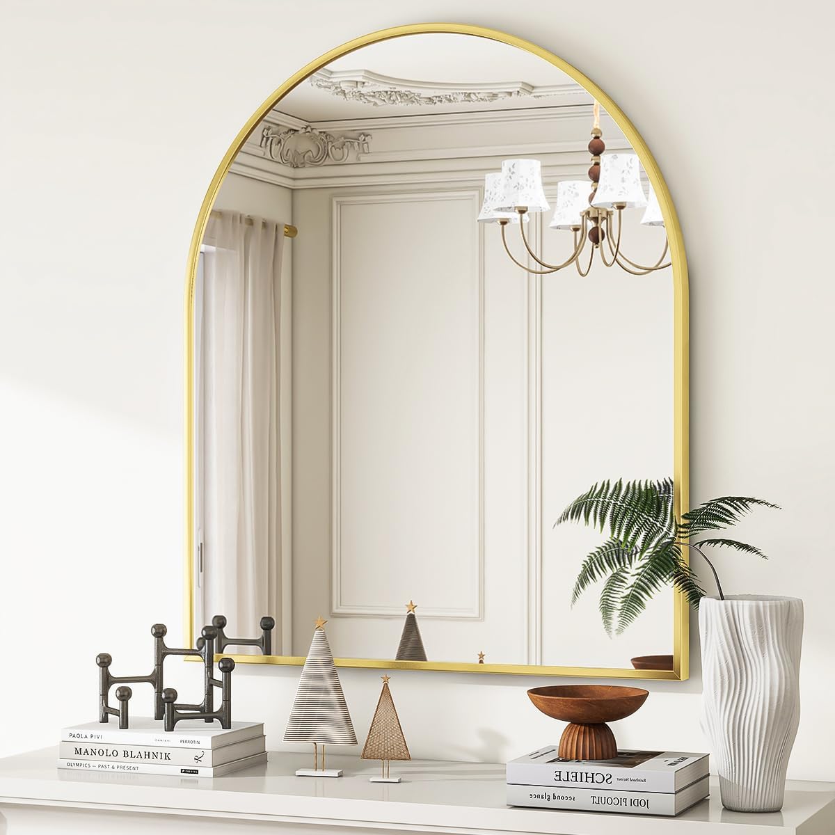 VooBang Arched Wall Mirror, 24 x 36 inch Arch Bathroom Mirror, Wall Mounted Vanity Mirror with Arch Metal Frame, Modern Bathroom Vanity Mirror for Bedroom, Living Room, Hanging or Leaning, Black