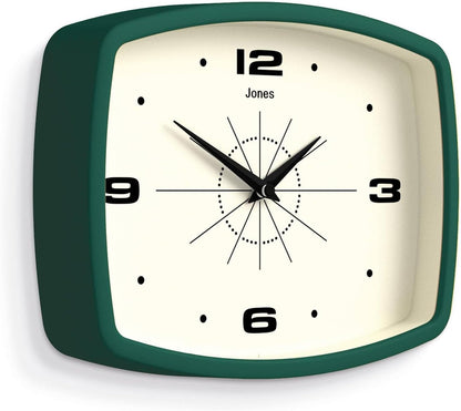JONES CLOCKS® Movie wall Clock | Retro Rectangular Clock | 10 inch | Orange | Cool mid-Century Designer Look for Kitchen, Living Room or Office