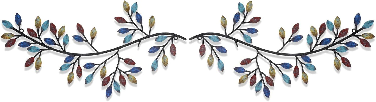 Hotop 2 Pieces Metal Tree Leaf Wall Decor Vine Olive Branch Leaf Wall Art Wrought Iron Scroll Sculptures Above the Bed, Living Room, Outdoor Decoration (Classic Style,Black)