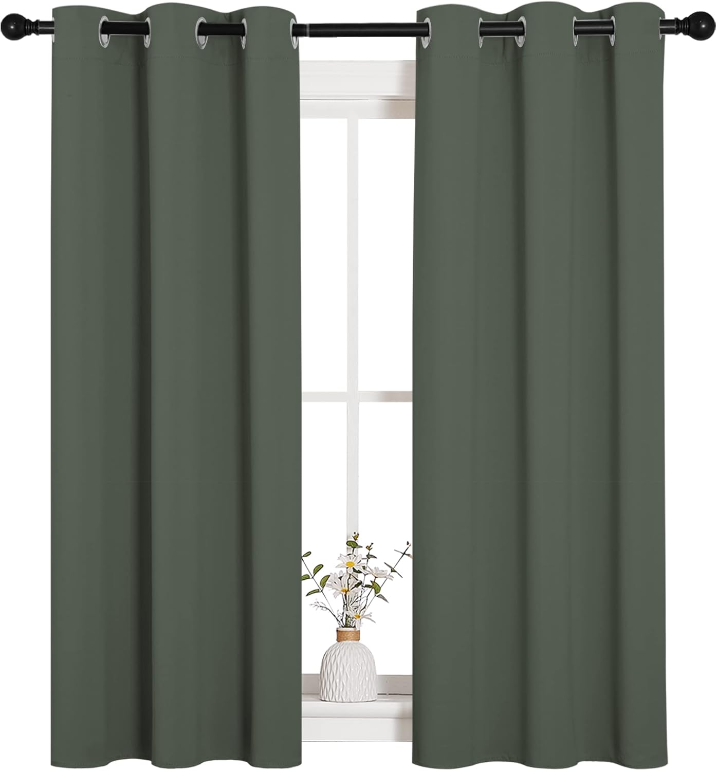 NICETOWN Halloween Pitch Black Solid Thermal Insulated Grommet Blackout Curtains/Drapes for Bedroom Window (2 Panels, 42 inches Wide by 63 inches Long, Black) - Colors C