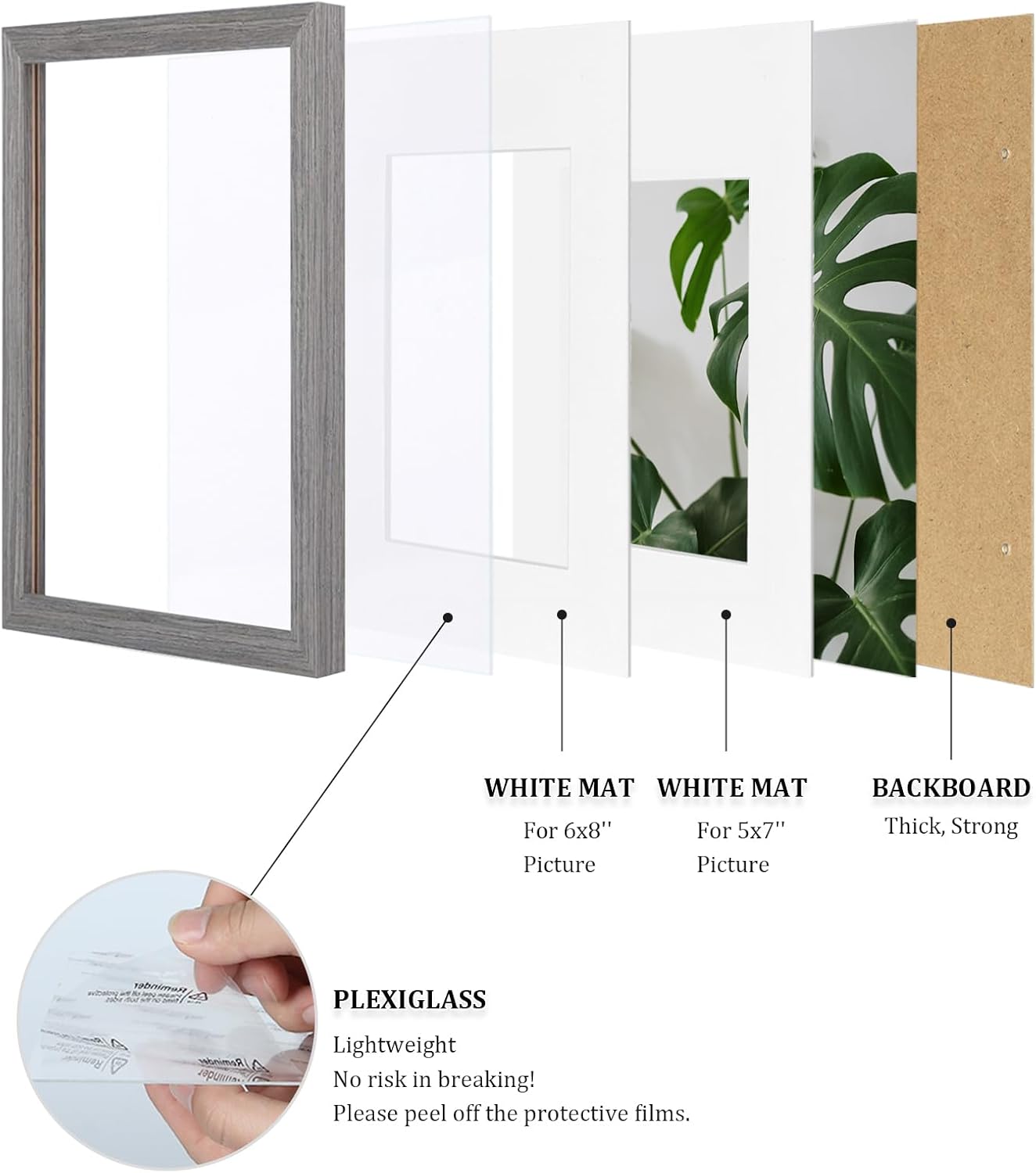 Egofine 8x10 Picture Frames Set of 4, Made of Solid Wood Covered by Plexiglass 4x6 and 5x7 with Mat or 8x10 without Mat, for Table Top Display and Wall Mounting Photo Frame Black