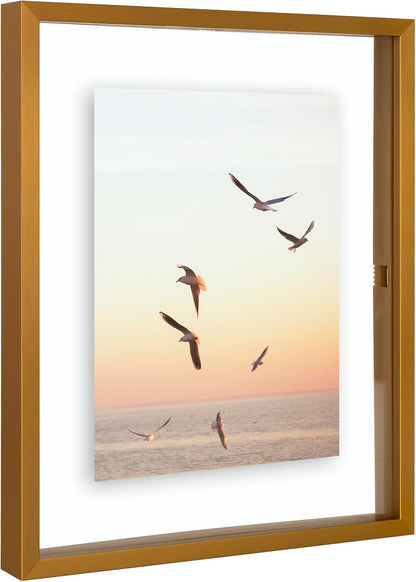 Frametory, Floating Picture Frame 12x16 - Black Aluminum Metal Photo Frame - Real Glass of Front - for Wall Mount Display