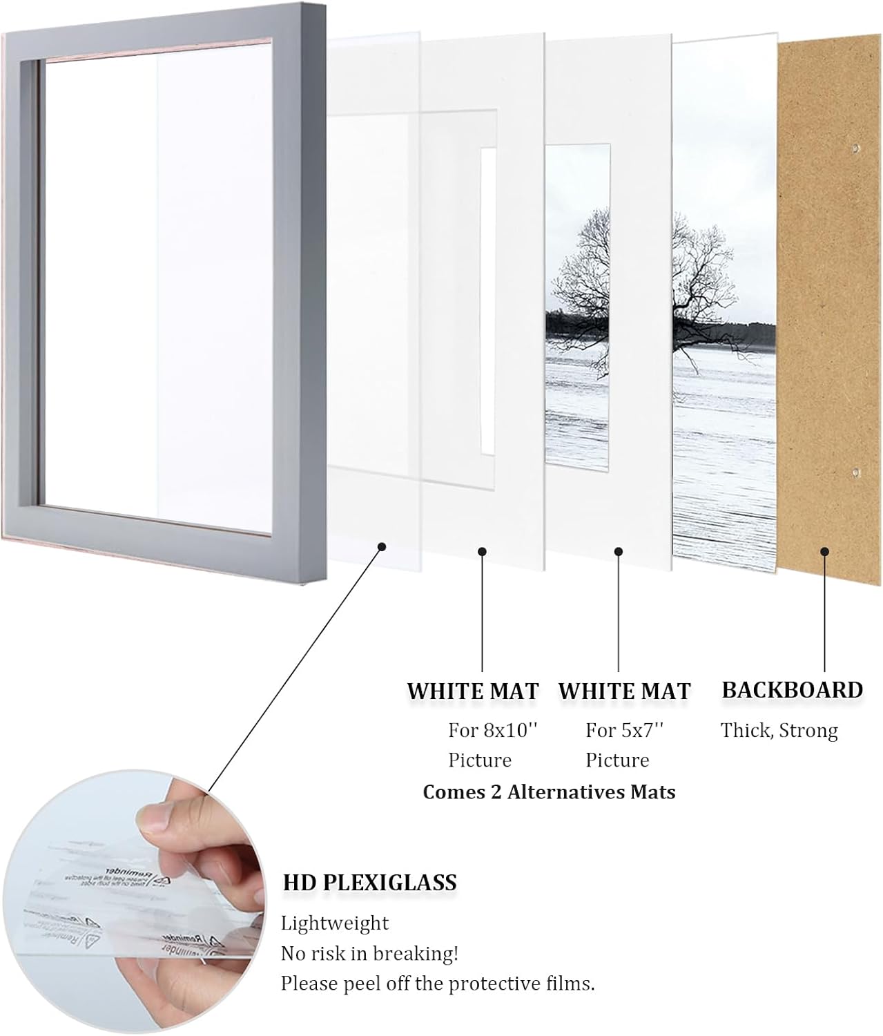 Egofine 12x16 Picture Frame Black, Covered by Plexiglass Made of Solid Wood, Display Pictures 9x12 and 11x14 with Mat or 12x16 Without Mat, for Wall Mounting Photo Frame - Colors A
