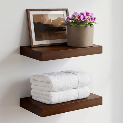 Homeforia 24 inch Natural Floating Shelf, High End Solid Real Wood 24inch Small Floating Shelves for Wall Mounted, Natural Wooden Floating Shelves, Heavy Duty Bracket, 24 X 6.5 X 1.75 in, Set of 2