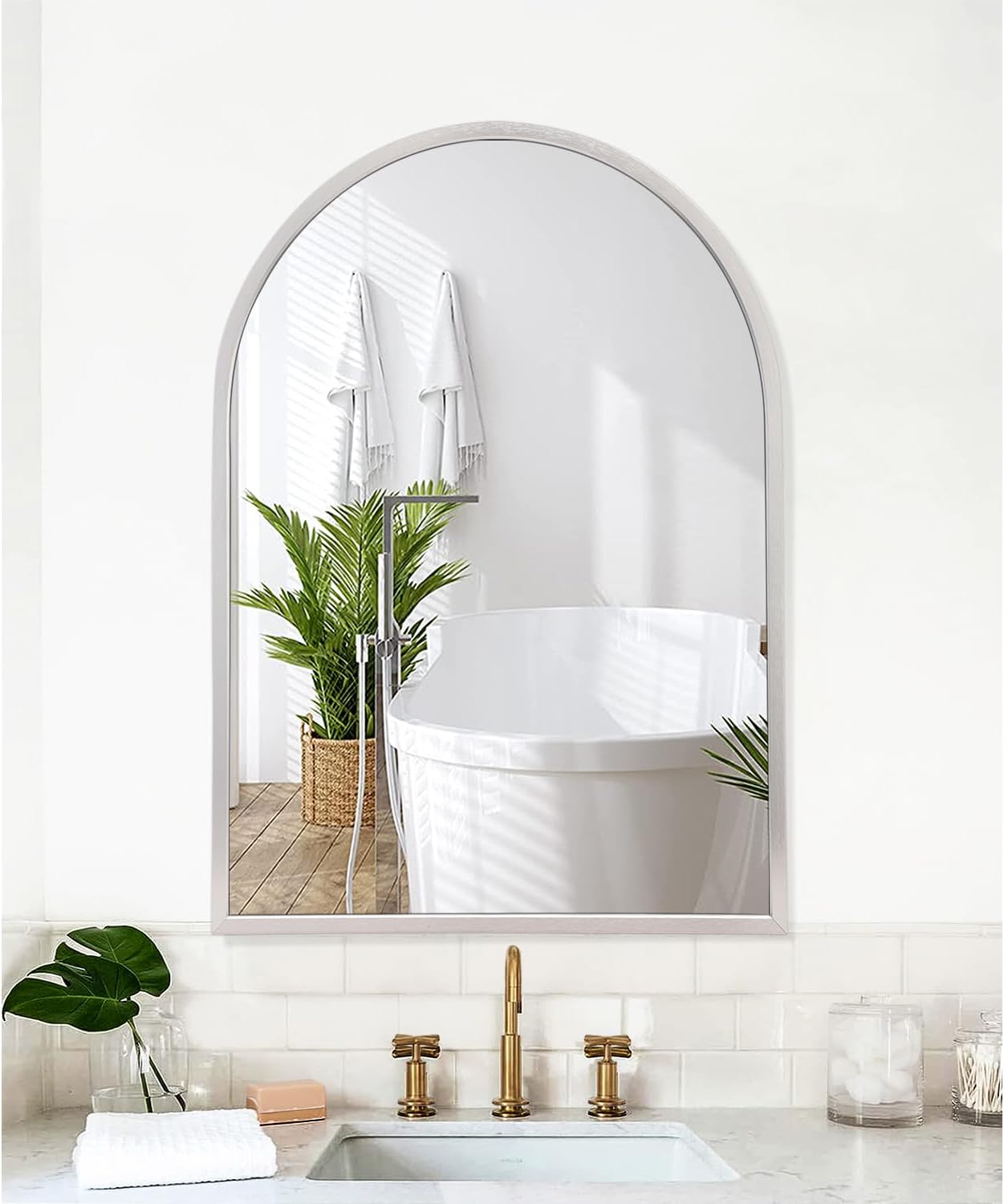 Black Arched Wall Mirror Aluminum Alloy Frame Bathroom Mirror Brushed Metal Vanity Wall Mounted Mirror for LivingRoom Bedroom Entryway Room Home Decor 16"x12"