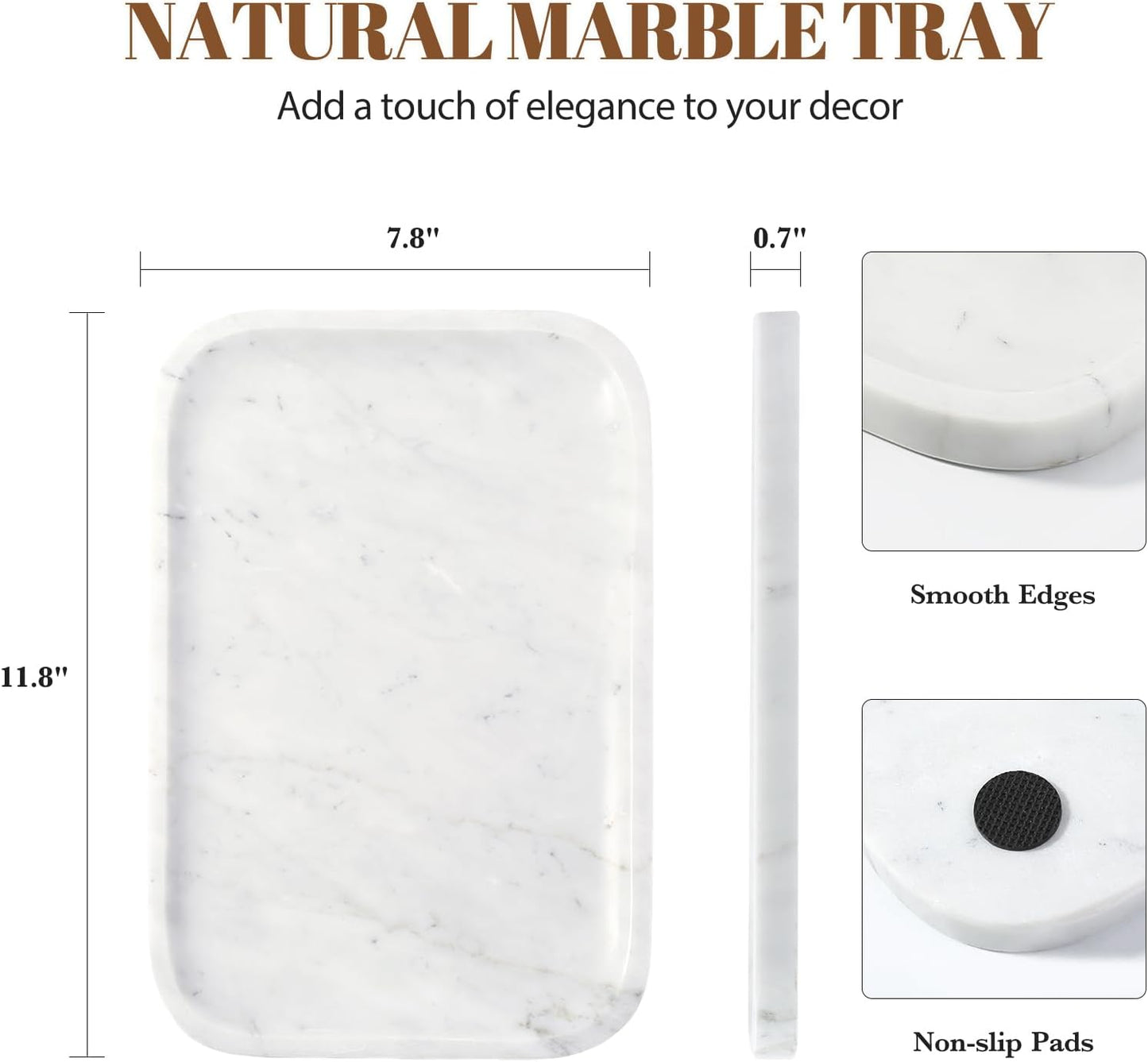 Koville Romano Travertine Tray, 12"x8" Natural Stone Vanity Tray for Countertop Bathroom Kitchen Dresser, Decorative Marble Catchall Trays for Perfume Jewelry, Rectangular Serving Tray(Beige)