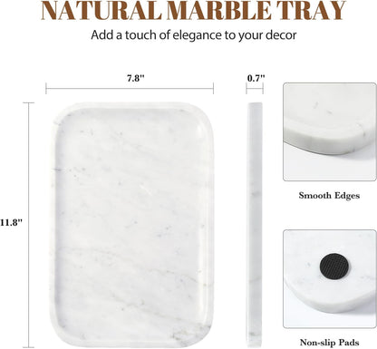 Koville Romano Travertine Tray, 12"x8" Natural Stone Vanity Tray for Countertop Bathroom Kitchen Dresser, Decorative Marble Catchall Trays for Perfume Jewelry, Rectangular Serving Tray(Beige)