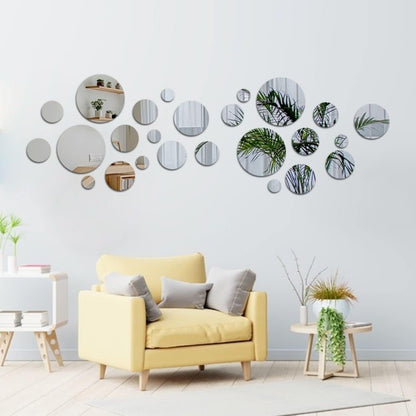 7.87" Round Wall Mirror Tile Self Adhesive Acrylic Mirror Sheet Sticker for Bathroom, Bedroom, Door, Home Decor