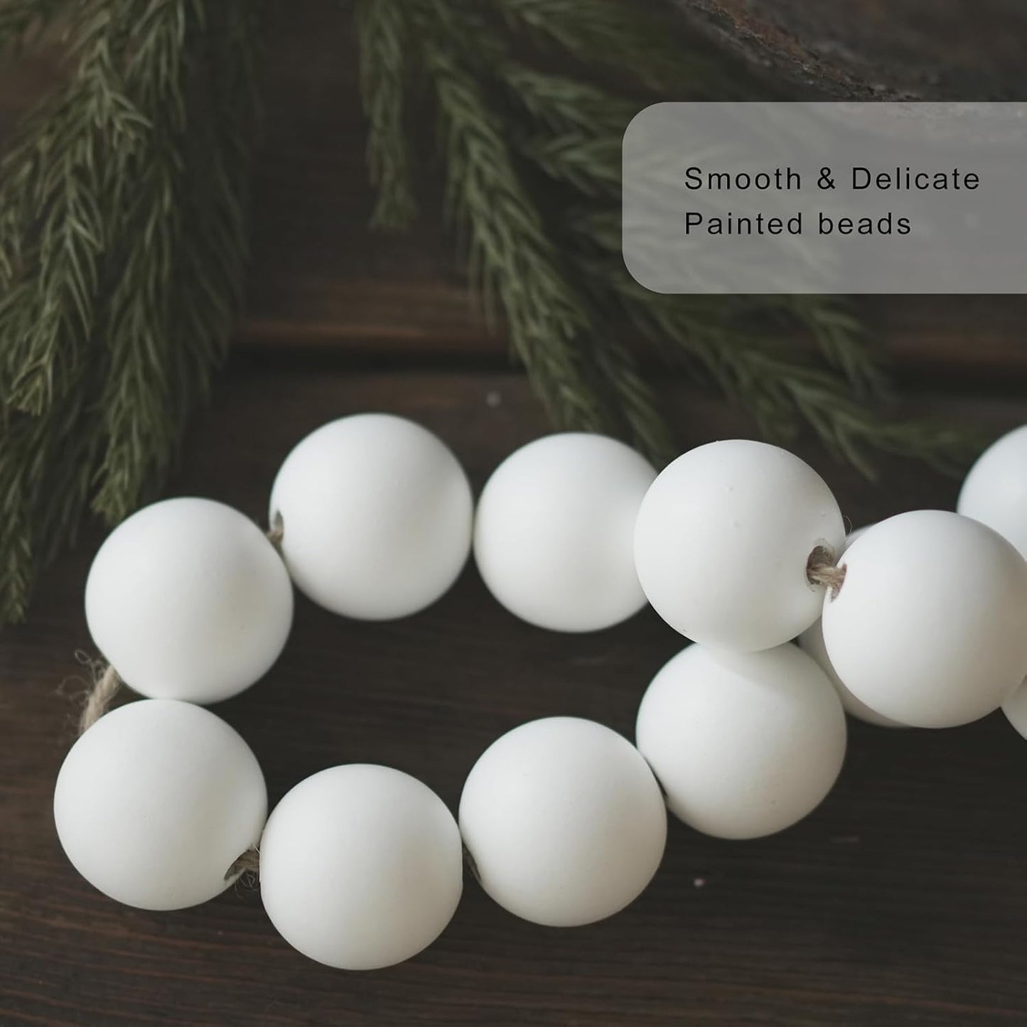 Extra Large Wood Bead Garland with 1.6" Diameter Wood Beads, Wooden Beads Garland with Tassels, Decorative Beads, Farmhouse Beads Home Decor (Nature Beige, 41 Inches)