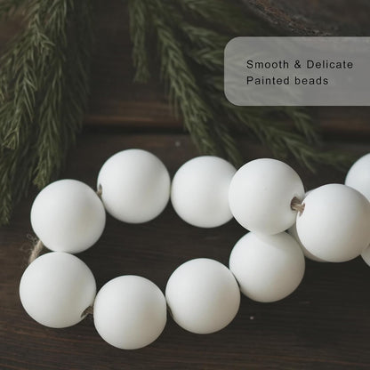 Extra Large Wood Bead Garland with 1.6" Diameter Wood Beads, Wooden Beads Garland with Tassels, Decorative Beads, Farmhouse Beads Home Decor (Nature Beige, 41 Inches)