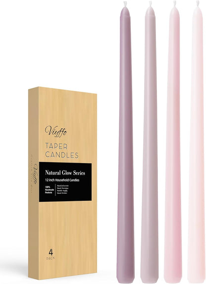 Viyffo Taper Candles, 12 Inch, 12 Pack, Brown – Unscented, Smokeless Design, Up to 8-Hour Burn – Tall Candlesticks for Table Decor, Weddings & Dinners