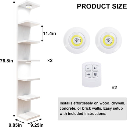 Fixwal Wall Decor 7 Tier Wall Shelf Unit Floating Shelves with LED Lights Lack Shelf for Home Organizer Display White