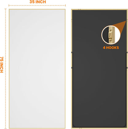 TRAHOME Full Length Floor Mirror 56"x15", Standing Mirror with Aluminum Frame, Large Body Mirror for Bedroom, Living Room and Bathroom, Black