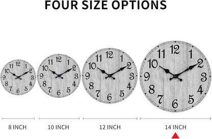 Wall Clock, Rustic Wall Clocks Battery Operated Silent Non Ticking, Country Round Wooden Clocks Farmhous Wall Decorative for Kitchen, Bathroom, Living Room (Gray 8 Inch)