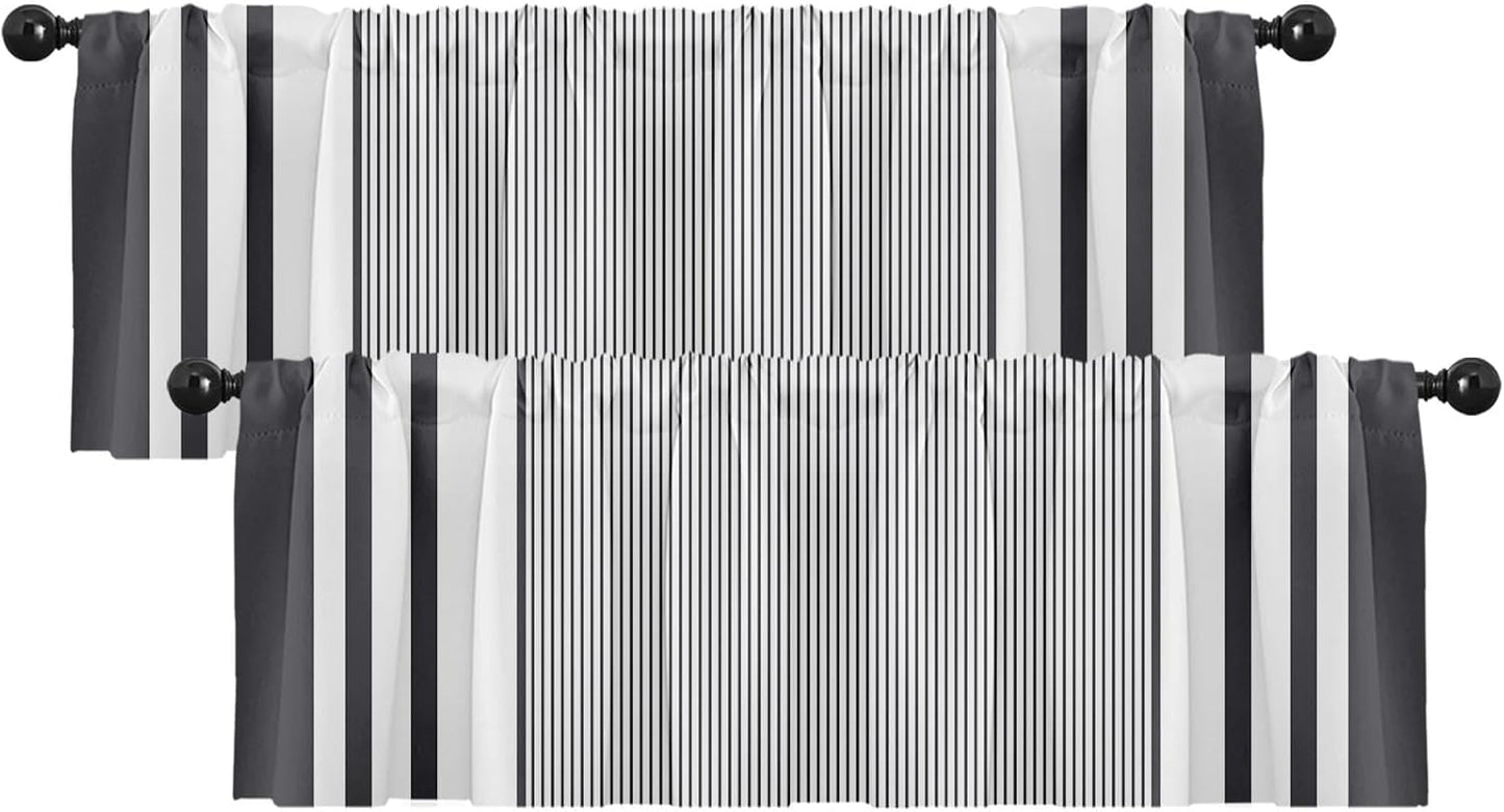 Emvency 2 Pack Dark Grey Valances Window Treatments, Gray Striped Abstract Blackout Drapes Adjustable Curtain for Windows Living Room Kitchen Over Sink, 52x18 Inch Rod Pocket Valances