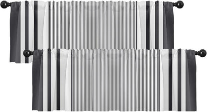 Emvency 2 Pack Dark Grey Valances Window Treatments, Gray Striped Abstract Blackout Drapes Adjustable Curtain for Windows Living Room Kitchen Over Sink, 52x18 Inch Rod Pocket Valances