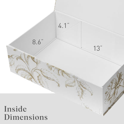 Luxury Keepsake Gift Box | Gold Floral Decorative Boxes with Magnetic Lids for Presents, Wedding Memory Box, and Bridal Gifts. 11.5" x 7.5" x 3.5"