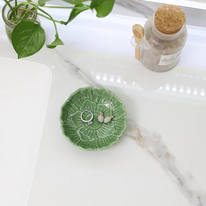 Pink Flower Ring Dish Holder,Jewelry Dish Tray,Small Trinket Tray,Jewelry Plate Bowl,Key Bowl,Decorative Plate,Mothers Day Birthday Gifts for Women Friends,Ceramic Kiln effect White