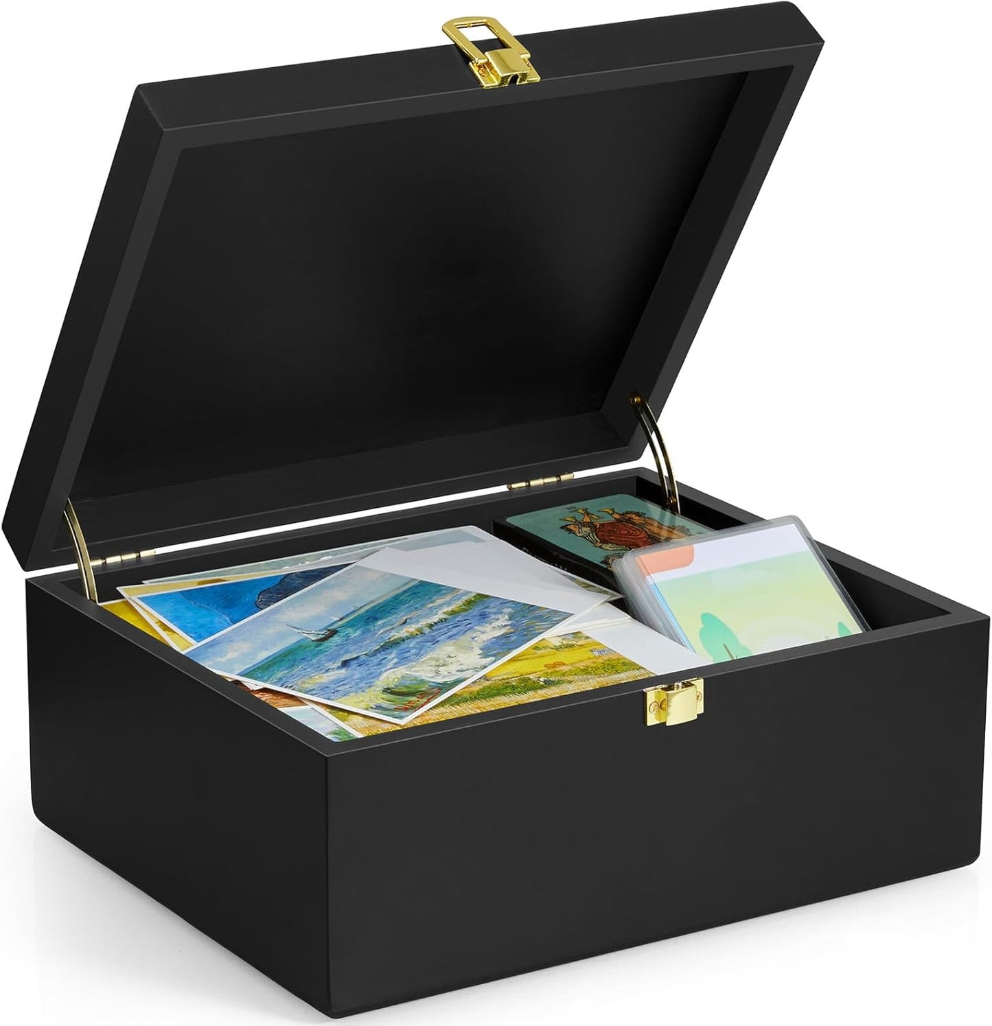 DRASTAR Wooden Keepsake Box, Large Acacia Storage Memory Box with a Hinged Lid for Crafts and Photo Storage