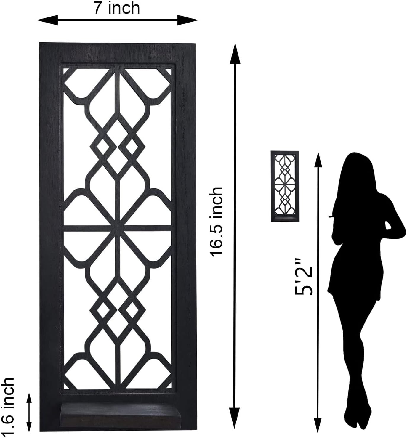 Wood Wall Sconce Candle Holder Set 2, Rustic Wall-Mount Candle Holders, Farmhouse Hanging Wall Décor, Carved Wood Frame, Mirrored Candle Holder (Distressed White)