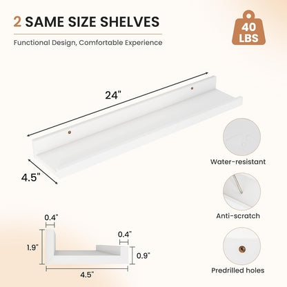 Dreamland Picture Ledge Shelf for Wall, Floating Shelves Set of 2, 48 Inch Long Floating Shelves with Lip for Living Room, Bedroom, Bathroom, Kitchen, White