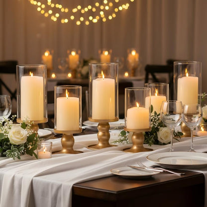 NITIME 4Pcs Hurricane Candle Holder for Pillar Candles, Gold Candle Holders with Clear Glass Sleeve for Table Centerpieces,Pillar Candle Holders for Home Decor, Wedding, Holiday and Party Decor