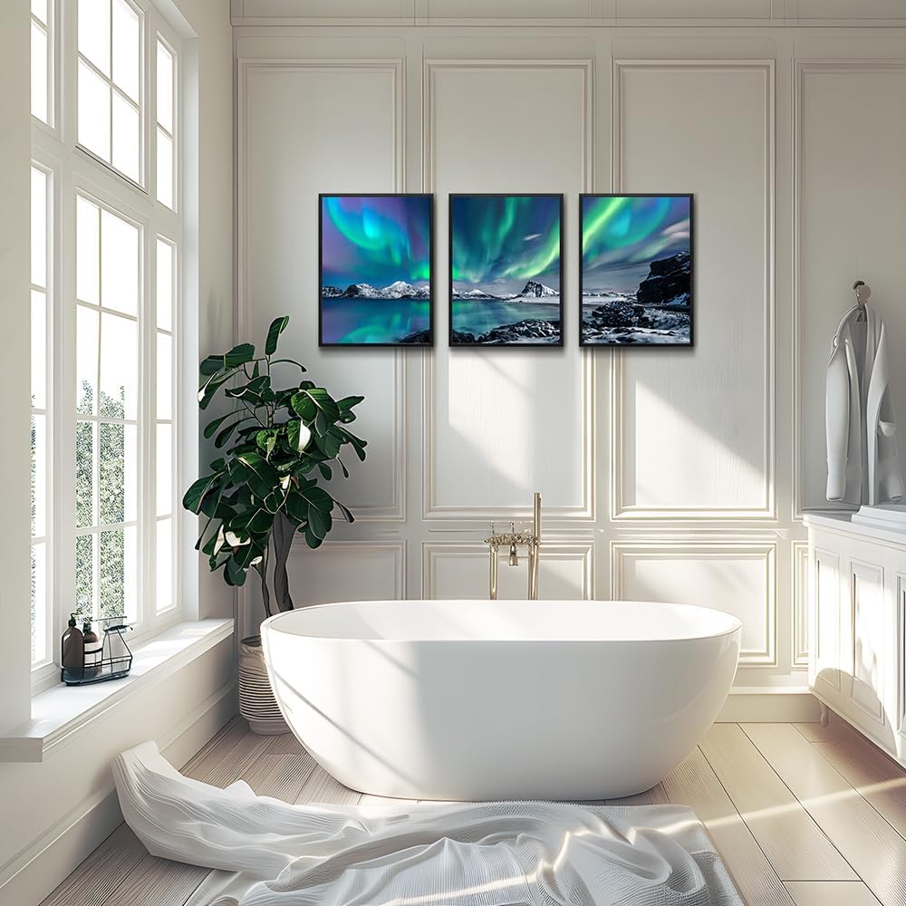 MHARTK66 Wall Art for Bedroom Wall Decor for Living Room Office Decor Abstract Mountain Aurora Landscape Painting 3 Piece Scenic Framed Canvas Art Prints Ready to Hang Kitchen Wall Pictures Home Decor