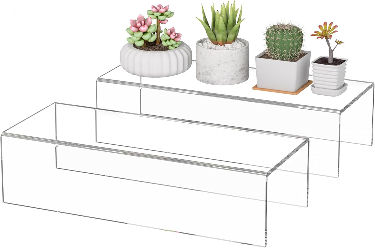 Sezanrpt Acrylic Shelf Riser 12x4.7x3 pack of 2, Desktop Rectangular Acrylic Tray Pedestal Stand for Funko Pop Figure, Bags, 12x4.7x3 Inch