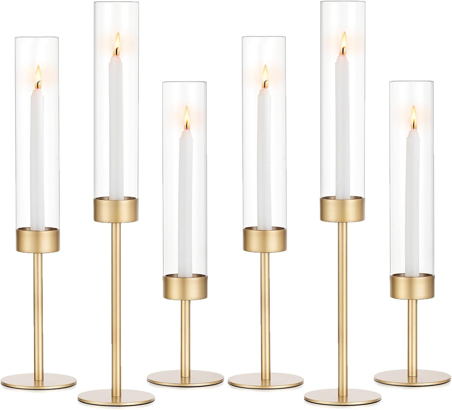 Glass Hurricane Candlestick Holders Gold - Romadedi Taper Candle Holder Tall Clear Glass Cylinder Table Centerpiece Wedding Decor Party Birthday Christmas Home Decorations Set of 3