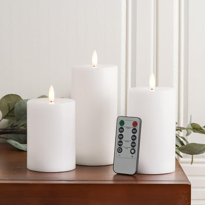 Stmarry Ivory Flameless Candles with Remote and Timer, Real Wax Made LED Pillar Candles Battery Operated with 3D Flickering Flame - 3" x 4",5",6" - Set of 3