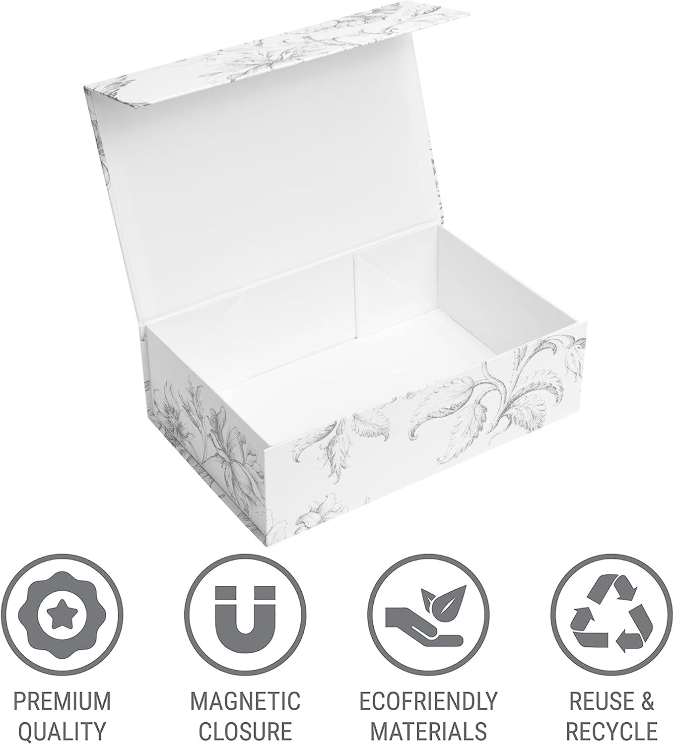 Luxury Keepsake Gift Box | Gold Floral Decorative Boxes with Magnetic Lids for Presents, Wedding Memory Box, and Bridal Gifts. 11.5" x 7.5" x 3.5"