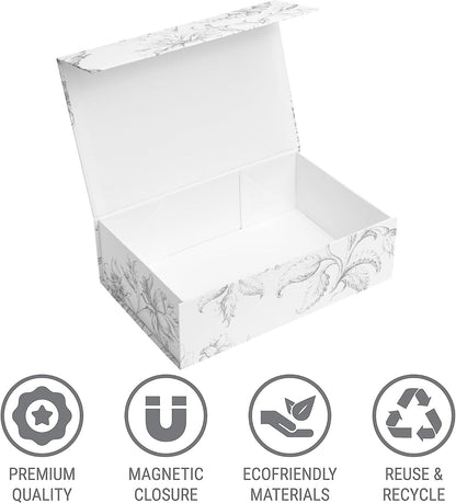 Luxury Keepsake Gift Box | Gold Floral Decorative Boxes with Magnetic Lids for Presents, Wedding Memory Box, and Bridal Gifts. 11.5" x 7.5" x 3.5"