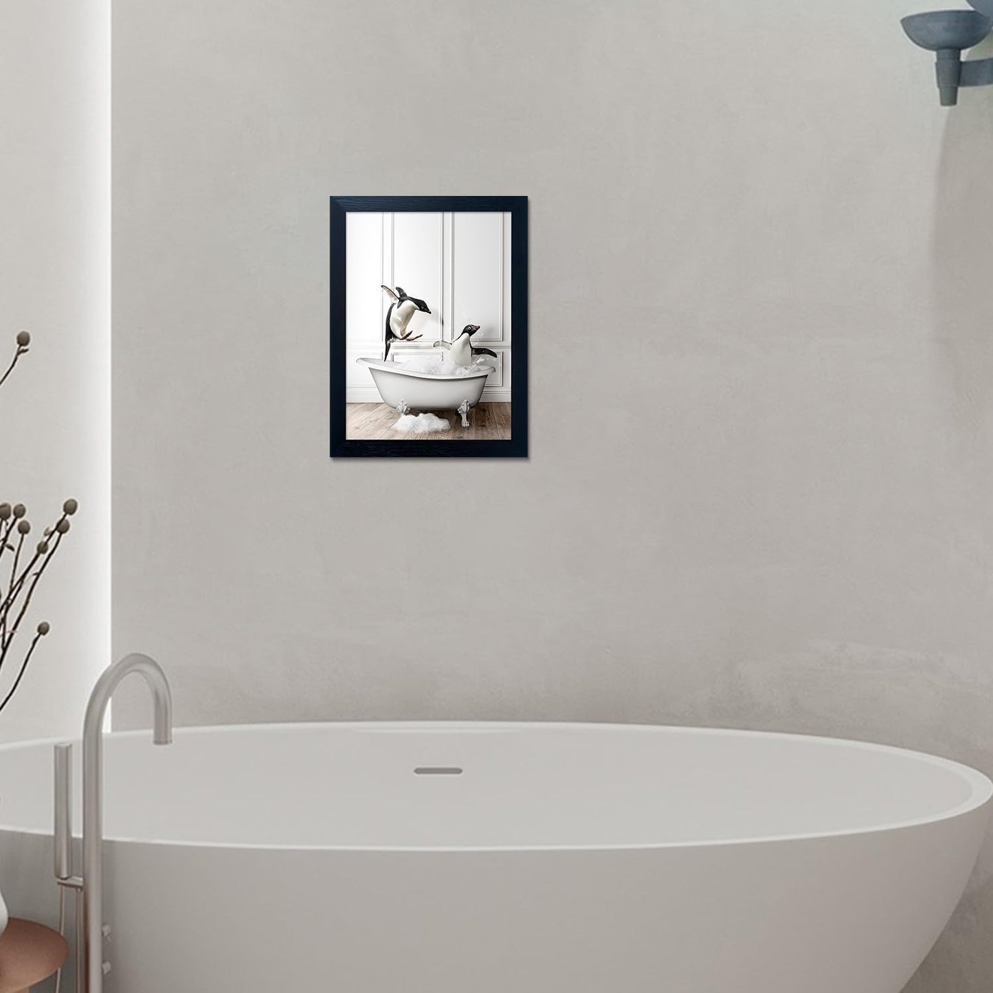 Bathroom Picture Wall Decor, Framed Black and White Bathroom Wall Art, Toilet Paper in Little Funny Raccoon's Hand Animal Canvas Print Painting