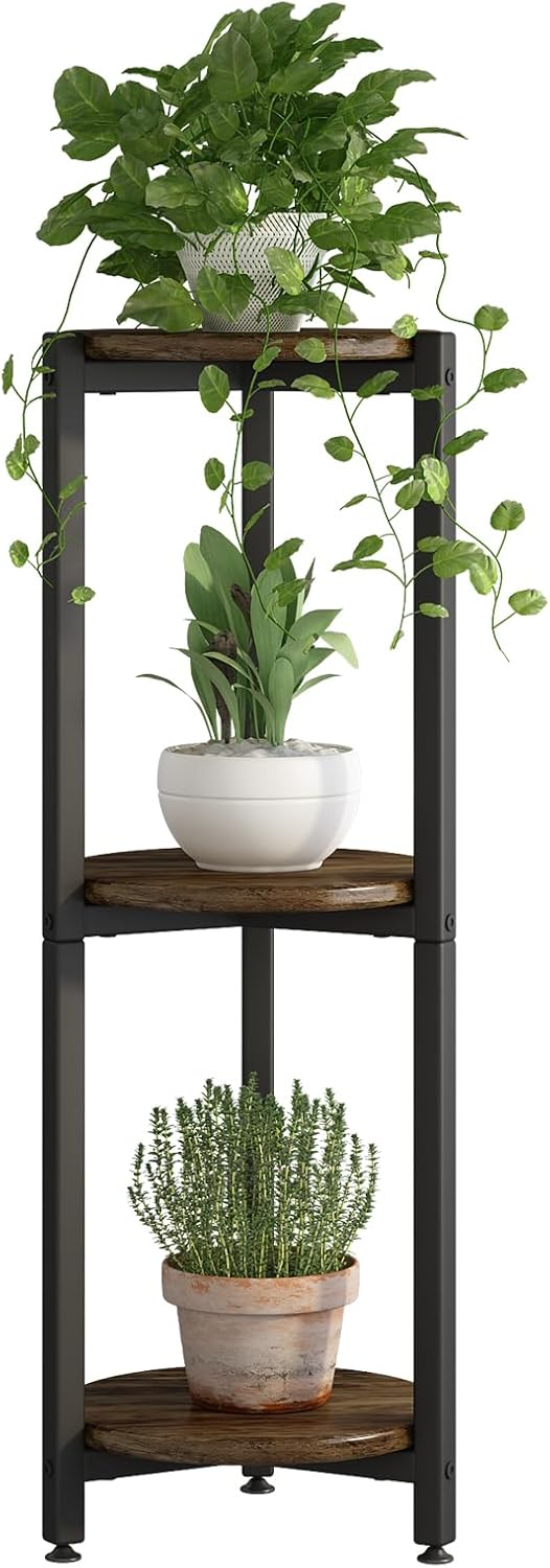 Plant Stand Indoor Corner Tall 2 Tier Metal Modern Flower Storage Plant Shelf Holder for Living Room Balcony Garden,Black (2 Tier-Black Round)