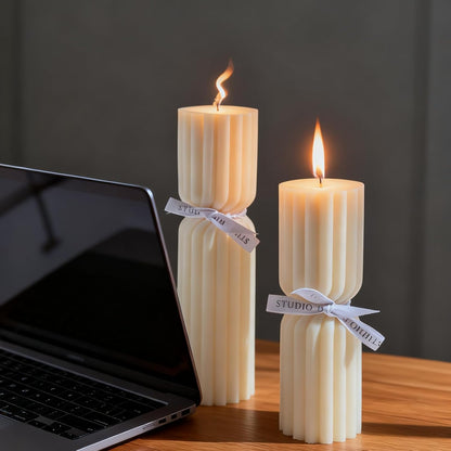 2PCS Hourglass Pillar Candles Set,Soy Wax Orchids Scented Pillar Candles,Cylindrical Tall Pillar Candle,Elegant Bubble Aesthetic Candle Housewarming Gift Home Room Shelf Decor Idea(White)