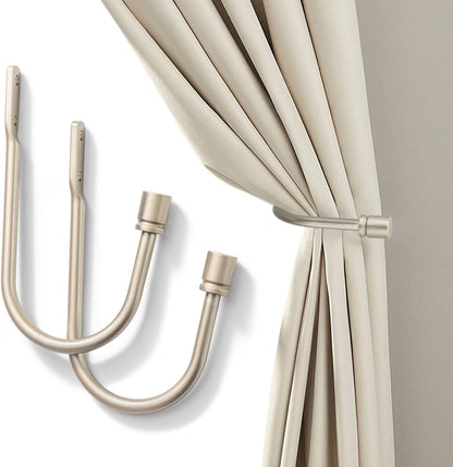 2 Pack Curtain Holdbacks - Silver, Decorative Drapery Wall Hooks with Hardware, Curtain Pull Back Hooks, Metal Curtain Tiebacks Wall Mounted, Window Side Holders for Drapes, Curtain Accessories