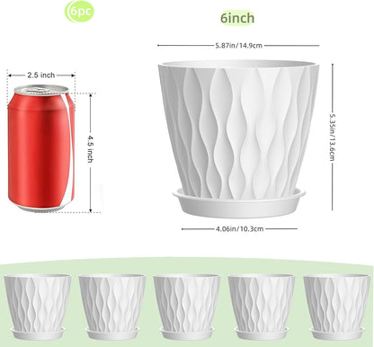 4 Inch Plant Pots, 6 Pack Indoor Flower Pots, Planters with Drainage Holes and Trays for Orchids, Violets, Succulents, Herbs, and Other Plants,Corolful