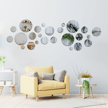 7.87" Round Wall Mirror Tile Self Adhesive Acrylic Mirror Sheet Sticker for Bathroom, Bedroom, Door, Home Decor