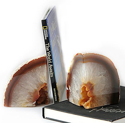 JIC Gem Dyed Blue Agate Bookends Geode Decorative Book Ends for Heavy Books with Rubber Bumpers for Office and Home Decoration Polished Small Size 2 to 3 Lbs