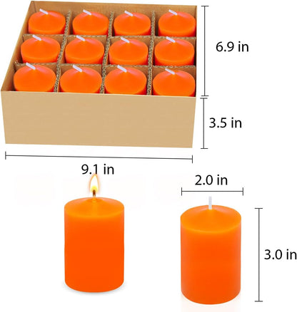 12 Pack Ivory 2x3 Inch Pillar Candles, 22 Hours Unscented Column Candles, Dripless Smokeless Unscented Candles for Home Weddings Restaurant Spa Church and Emergency